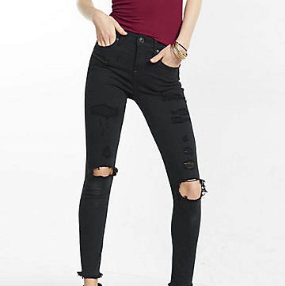 Black Distressed Mid Ride Jeggings
